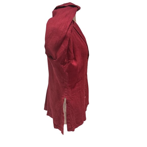 Vintage Red Button-Down Long-Sleeve Linen Blazer Jacket With Notched Lapel Colla - Picture 6 of 12